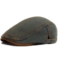 Berretto piatto retrò in denim con cuciture arancioni a contrasto e visiera in camoscio - Regolabile / Verde Militare