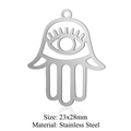 Silver stainless steel Hamsa hand pendant with eye pattern, 23x28mm DIY jewelry charm - Hamsa Hand Style (LA321) / 5 Pieces / Silver