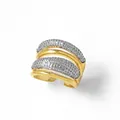 Detailed close-up of 18k gold plated criss-cross ring with micro-set zircon stones - Style D-Four-layer Parallel Textured Pave