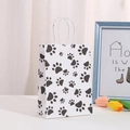 White party gift bag with black paw prints and durable white twisted rope handles - H21*L15*W8 / White