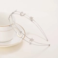 Silver double-layered metal headband with star moon charms and sparkling rhinestones - Silver Star Moon / Silver