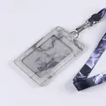 Grey marble pattern PU leather ID card holder with matching lanyard and metal hook - Heat Transfer Lanyard Set / Black and Gray