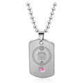 Detailed silver Leo zodiac pendant with pink gemstone on a bead chain necklace - Steel Leo Female