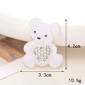 White teddy bear charm with rhinestone heart detail showing dimensions 4.2cm by 3.3cm - D066 Enamel Heart Bear (White)
