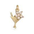 Charming gold wine glass pendant featuring a sparkling clear rhinestone flower on top - 3-Cocktail Glass