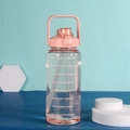 Gourde de sport transparente 2L avec poignée rose et marqueurs de temps - 2000ml / Rose