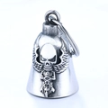 Pendente campanello da moto in acciaio inossidabile con teschio e ali d'argento - Tonalità Argento (Solo Ciondolo)