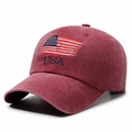 Distressed burgundy USA baseball cap with vintage embroidery and American flag detail - Adjustable / Red