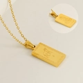 18K gold plated rectangular zodiac goat pendant necklace with Buddhist deity engraving - Sheep / Vairocana