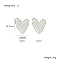 French vintage white enamel heart earrings in gold plated stainless steel with dimensions - White