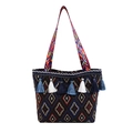Ethnic woven tote bag featuring colorful diamond patterns and blue fringe tassels - Style 6