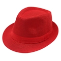 Sombrero trilby clásico rojo brillante con textura tejida y cinta para baile y playa - M (56-58cm) / Rojo