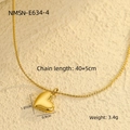 Detailed view of gold heart pendant necklace with dimensions and chain length parameters - Lightweight Gold Heart Minimalist (NMSN-E634-4)