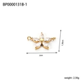 Detailed size view of clover jewelry connector with cubic zirconia and gold plating - BP0000131B-1-Gold White Stone Five Petal Flower