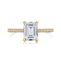 Elegant emerald cut high carbon diamond ring with 18k gold plated pavé band - US 5 / Emerald Cut / Gold