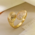 Macro detail of gold-plated ring with concentric grooves and pave-set zircons - Adjustable Open / Gold Concentric Circles Style (14118)