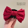 Large red satin cloud bow hair claw clip with elegant oversized ribbon for women - Red Satin Bow-Claw Clip
