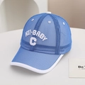 Detail view of breathable sky blue mesh baseball cap with white HI!-BABY C letter embroidery - 54cm (3-8 Years) / Blue