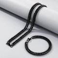 Classic black cuban link necklace and bracelet set in polished stainless steel - 8MM Black / Bracelet 20CM