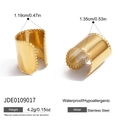 Macro view of 18K gold stainless steel wide ear cuff with wavy beaded edges detail - Wide Beaded Edge Ear Cuff (JDE0109017)