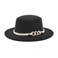 Cappello boater nero in lana con fascia di corda intrecciata e fibbia dorata a strass - M (56-58cm) / Nero