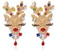 Christmas reindeer dangle earrings with multi-color rhinestones and white pearls - Multicolor Rhinestone Reindeer (EHMT-046HJ-JS)