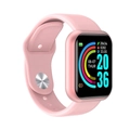 Pink Macaron Y68 smart watch with pink silicone strap and square fitness tracking screen - Pink