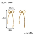 Macro shot of gold-plated bow earrings showing twisted rope design and dimensions - HE47657DW0 Gold Tassel Bow
