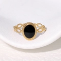 Vintage gold-plated stainless steel ring with oval black stone and twisted hollow band - Black