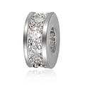 Macro shot of silver plated rondelle spacer bead with sparkling cubic zirconia inlay - Platinum Base White Zircon