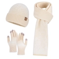 Ensemble d'hiver 3 pièces crème avec bonnet, écharpe et gants tactiles à motif flocons - Poche zippée