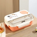 Portapranzo bento arancione per bambini con 4 scomparti e decorazioni con animali - 900ml / Interno in Acciaio Inossidabile 304/3 Scomparti / Orso Bianco (Bianco/Arancione)