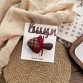 Handmade red plaid hair clip with sweet bow tie on Bunny display card for girls - Plaid Mushroom Hair Clip