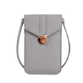 Vertical grey pebble leather mini crossbody phone bag with rose gold turn-lock - Light Gray
