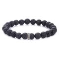Bracciale di perline in agata nera opaca e occhio di tigre con ciondolo d'argento - Pietra lavica