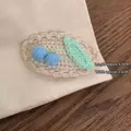 Handmade crochet BB hair clip with floral embroidery and size specs 6.5x3.5cm - Blue Hair Clip