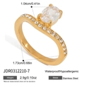 Anello in acciaio inossidabile placcato oro 18K con pietre di zircone ovali - 7 / Stile Onda Pietra Ovale (JDR0312210) / Oro