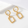Minimalist gold stainless steel earrings with geometric hammered texture pendant - Gold