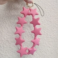 Pink silicone star pendant with gold metal ring and black lanyard for keychains - Baby Pink (10 Stars)