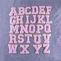 Toppe alfabeto A-Z in ciniglia viola chiaro con bordo dorato glitterato - 8cm/Viola/Set di 26 Lettere