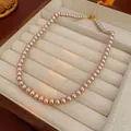 Elegant single strand champagne pearl necklace with gold lobster clasp in velvet box - Single Row Pearl / Champagne (6mm)