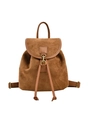 Mochila vintage de gamuza marrón con detalles de cuero liso y correas ajustables - Tostado