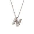 Silver stainless steel necklace with bubble letter N pendant and beaded chain design - Steel-Letter N