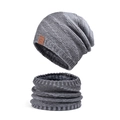 Set berretto e scaldacollo in maglia grigia con fodera in pile e toppa in pelle Sport - Mix Grigio