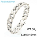 Pulsera cubana de hip hop para hombre en acero de titanio con acabado plata antigua - 19cm / Plata Antigua