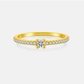 Minimalist S925 sterling silver gold ring with round zircon and diamond band inlay - Mmr198 (18k Gold) / Size 6