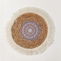 Bohemian round straw wall decor with mandala pattern and white fringe tassel border - Pattern 3 With Tassels (25cm)