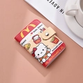 Compact cartoon card holder in red and beige faux leather with snap button closure - McDonald's Kitty - 20 Slots
