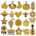 Set of 20 yellow enamel charms including sunflower and maple leaf for DIY jewelry making - Yellow Series Charms (SN990)