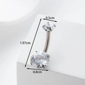 Piercing de ombligo en acero 316L plateado con circonitas claras sobre base blanca - Plata Redondo